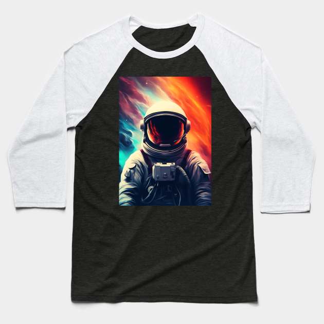 Neon Astronaut Space Galaxy Baseball T-Shirt by Nenok